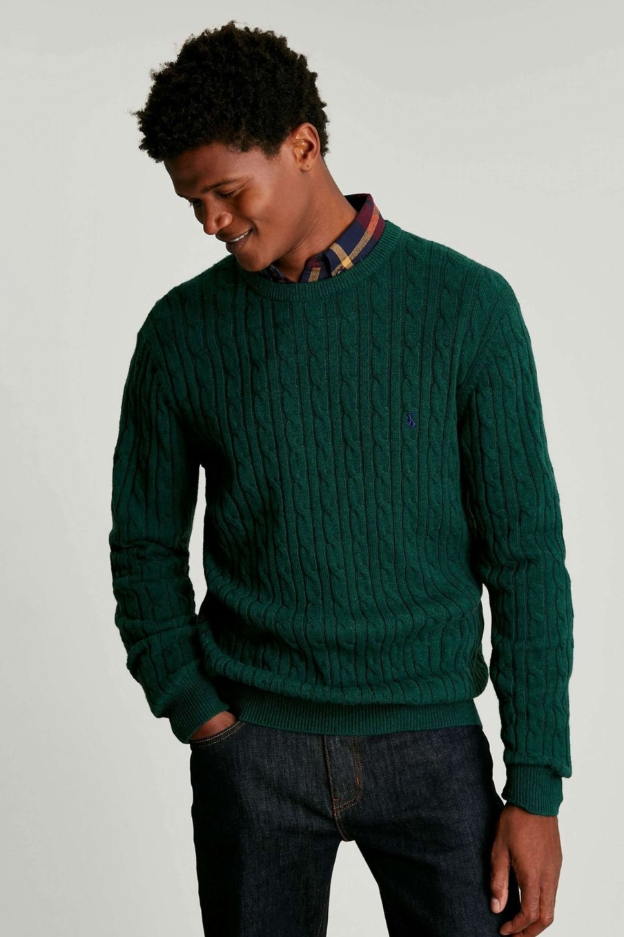 Apparel * | Joules Green Glendale Fine Knit Cable Crew Neck Jumper Limited Edition