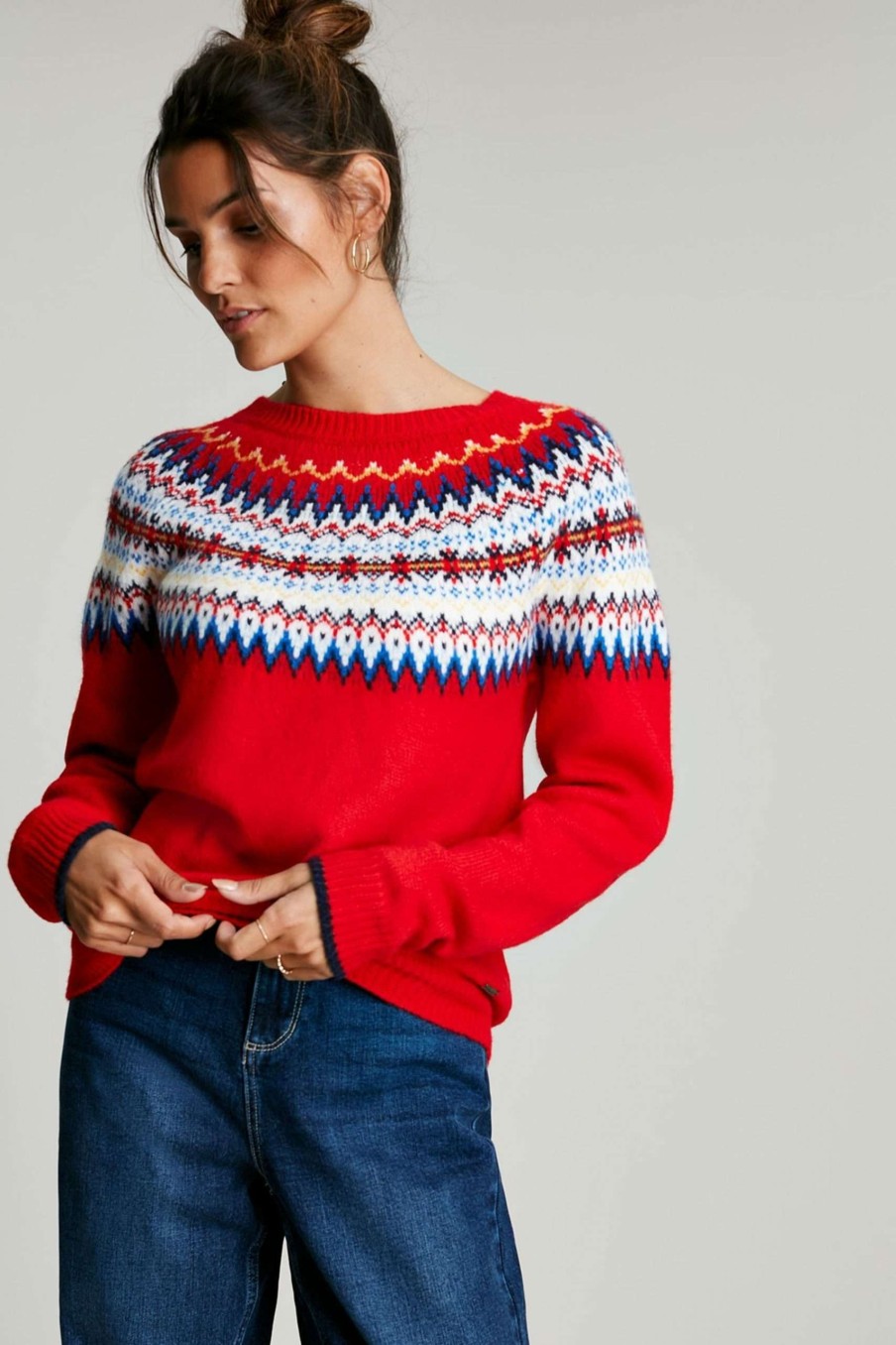 Apparel * | Joules Red Andrea Fairisle Pattern Jumper Best-Selling