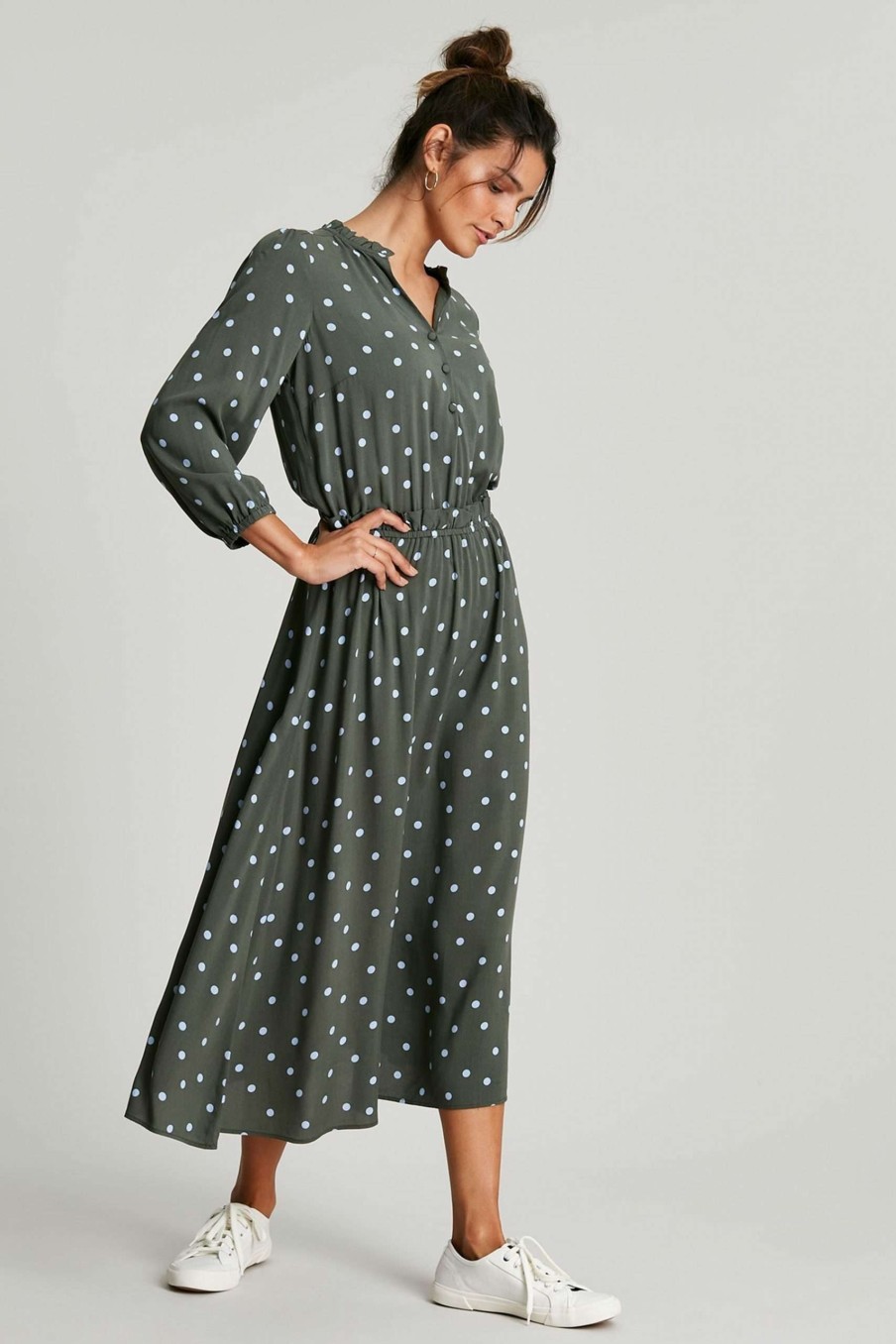 Apparel * | Joules Green Josie Frill Elasticated Waist Dress Online Sales