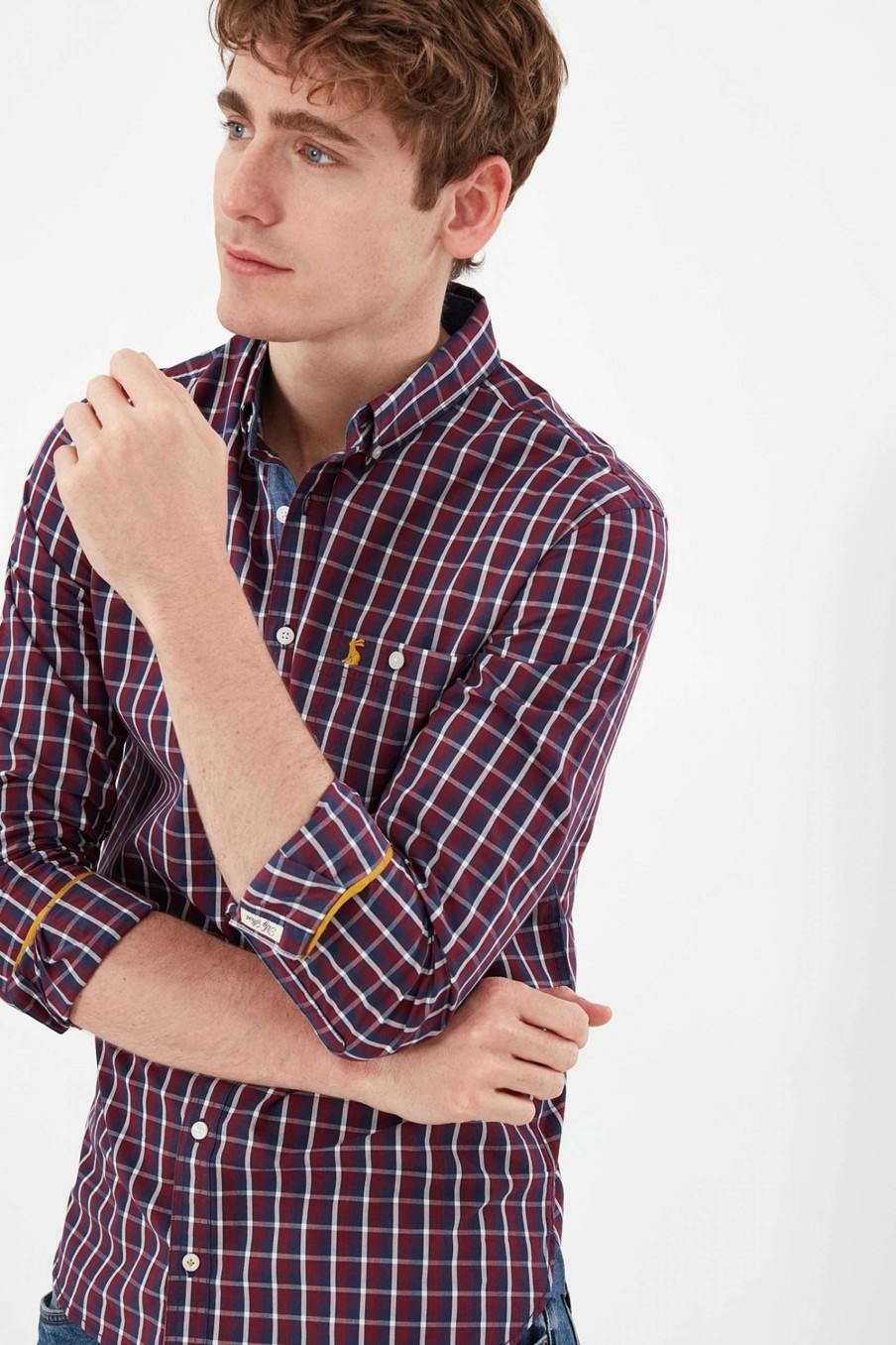 Apparel * | Joules Blue Abbott Classic Long Sleeve Classic Fit Peached Poplin Shirt Cut Price