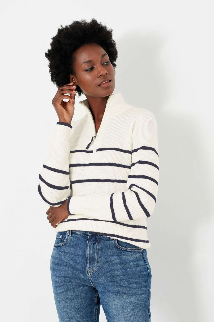 Apparel * | Joules White Portmore Quarter-Zip Jumper Attractive