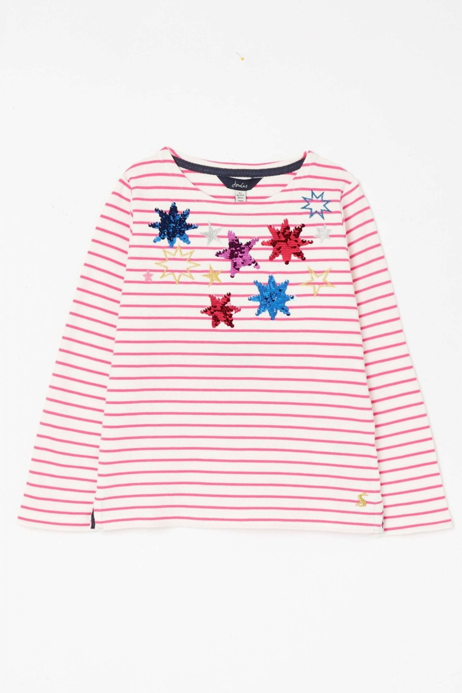 Apparel * | Joules Pink Harbour Luxe Long Sleeve Stripe And Artwork T-Shirt Original