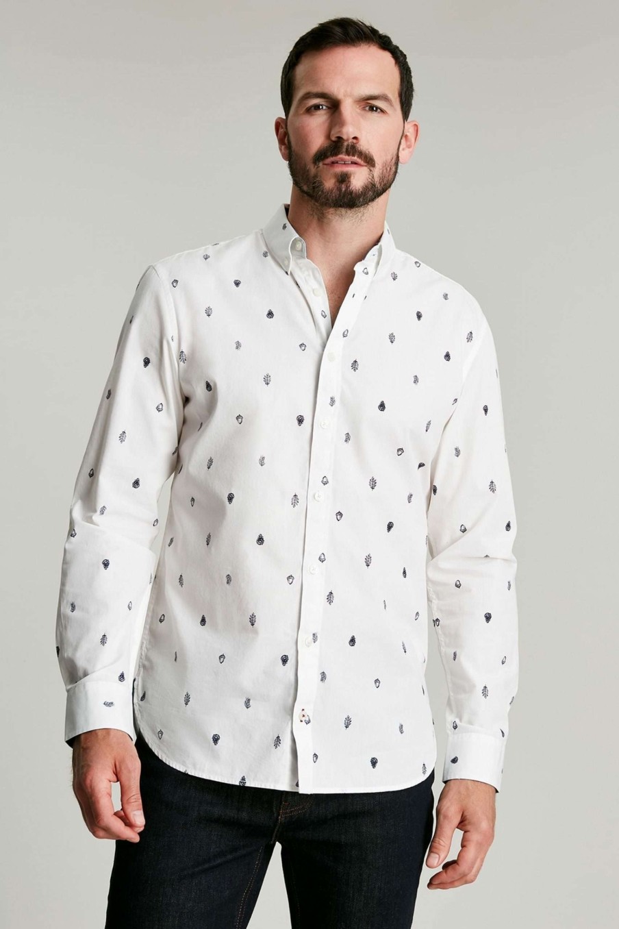 Apparel * | Joules White Invitation Classic Fit Printed Shirt Latest Fashion