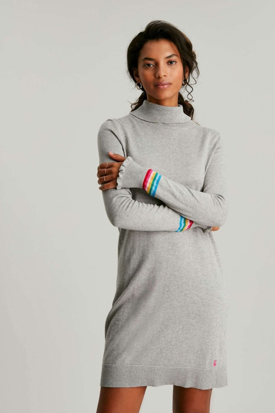 Apparel * | Joules Grey Laurie Roll Neck Knitted Dress Latest Fashion