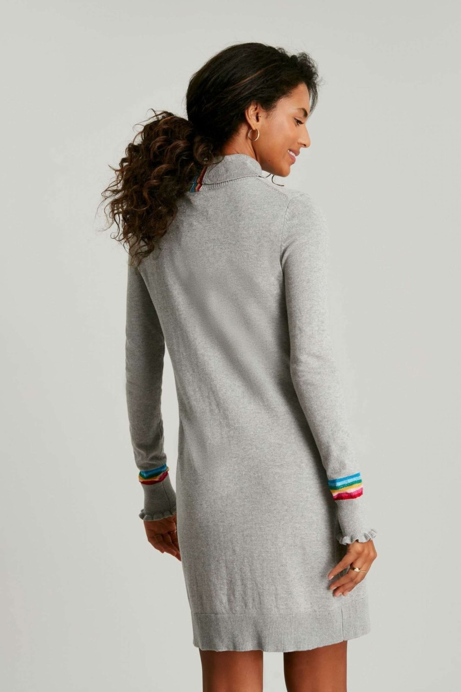 Apparel * | Joules Grey Laurie Roll Neck Knitted Dress Latest Fashion