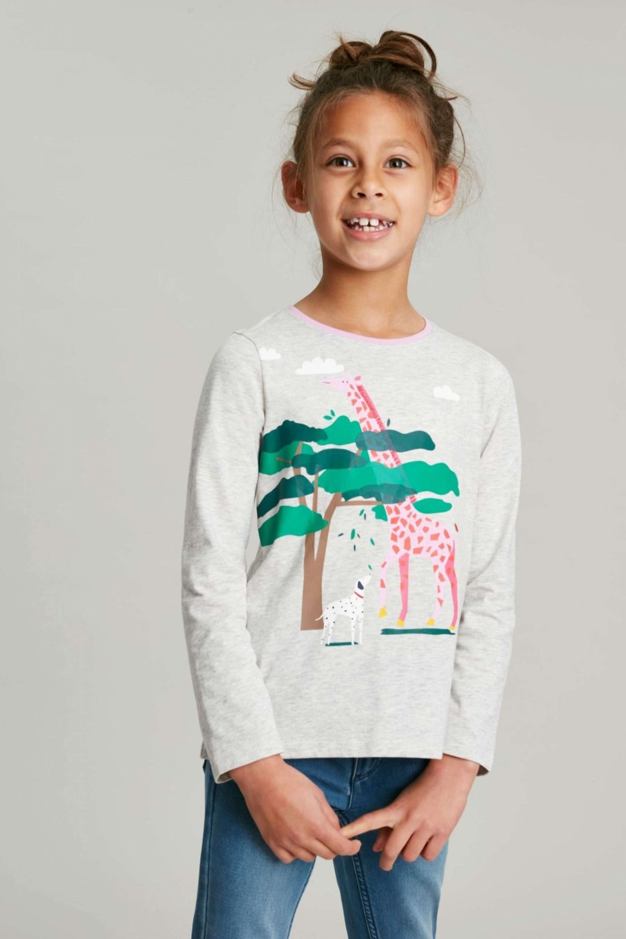 Apparel * | Joules Grey Bessie Long Sleeve Screenprint T-Shirt Shop