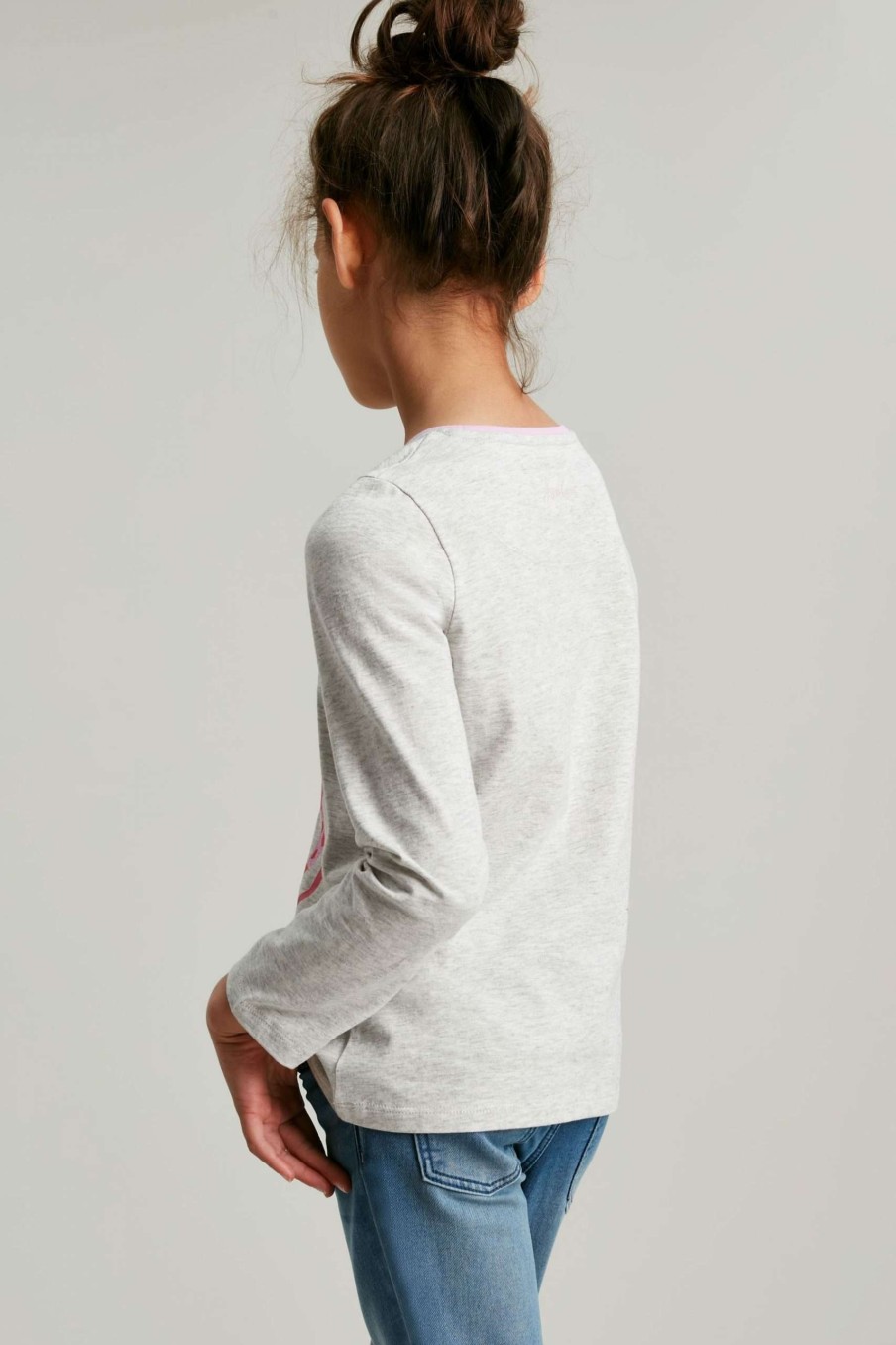 Apparel * | Joules Grey Bessie Long Sleeve Screenprint T-Shirt Shop