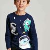 Apparel * | Joules Blue Finlay Long Sleeve Screenprint T-Shirt Shop