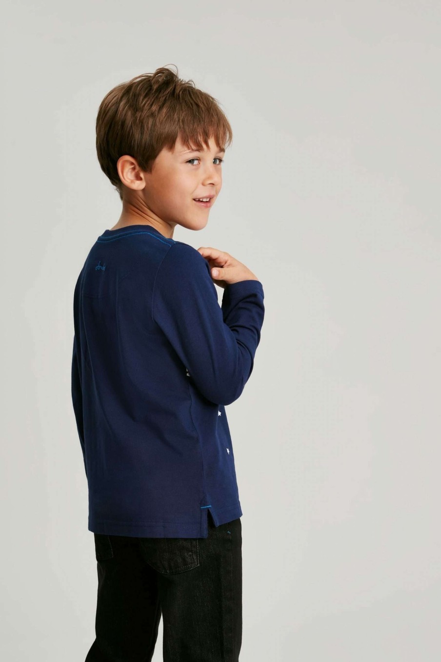 Apparel * | Joules Blue Finlay Long Sleeve Screenprint T-Shirt Shop