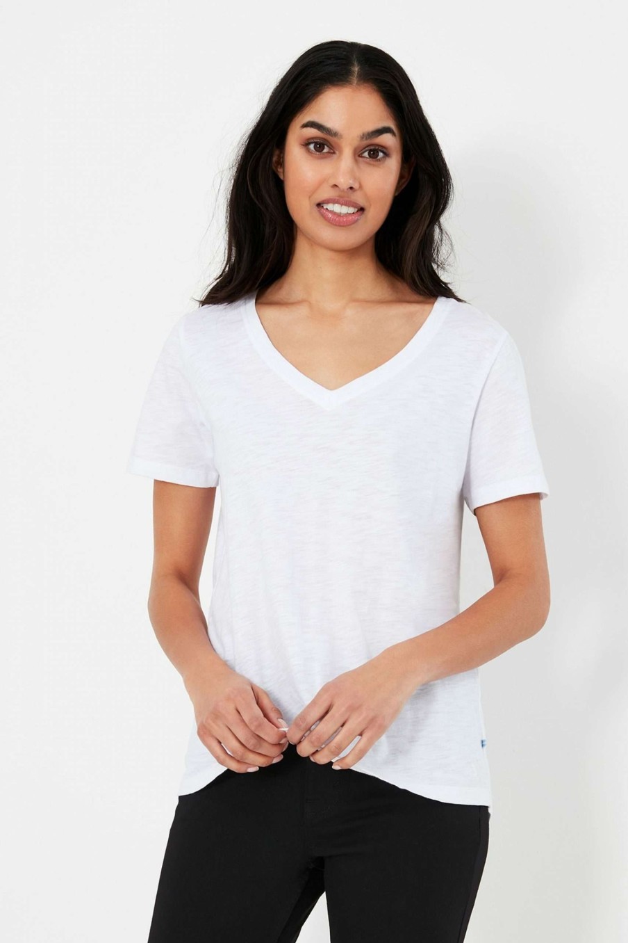 Apparel * | Joules Celina Solid V-Neck White T-Shirt Limited Edition