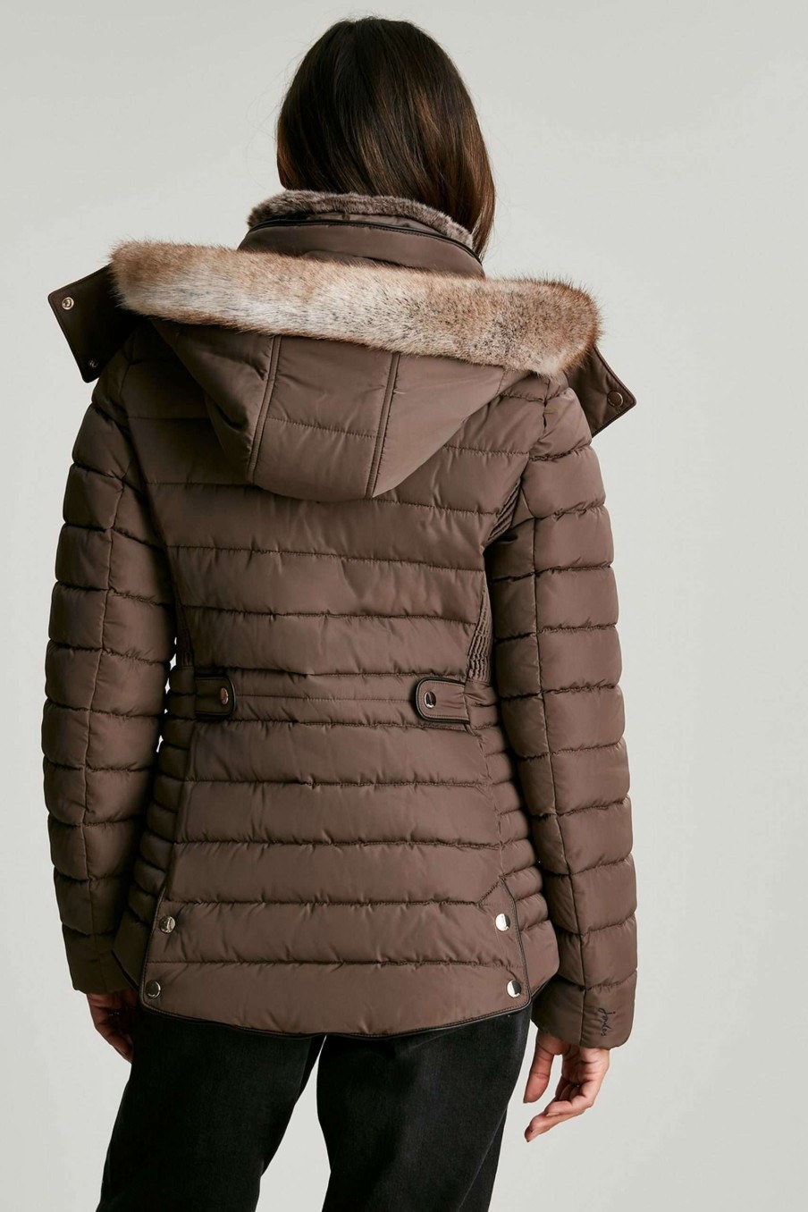 Apparel * | Joules Brown Gosway Fur Trim Padded Coat Promotion