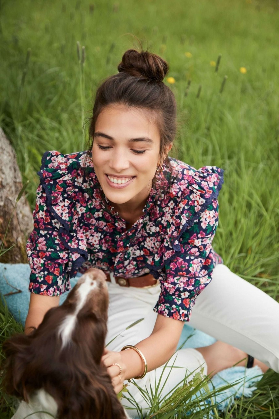 Apparel * | Joules Blue Dahlia Lace Insert Blouse Promotion