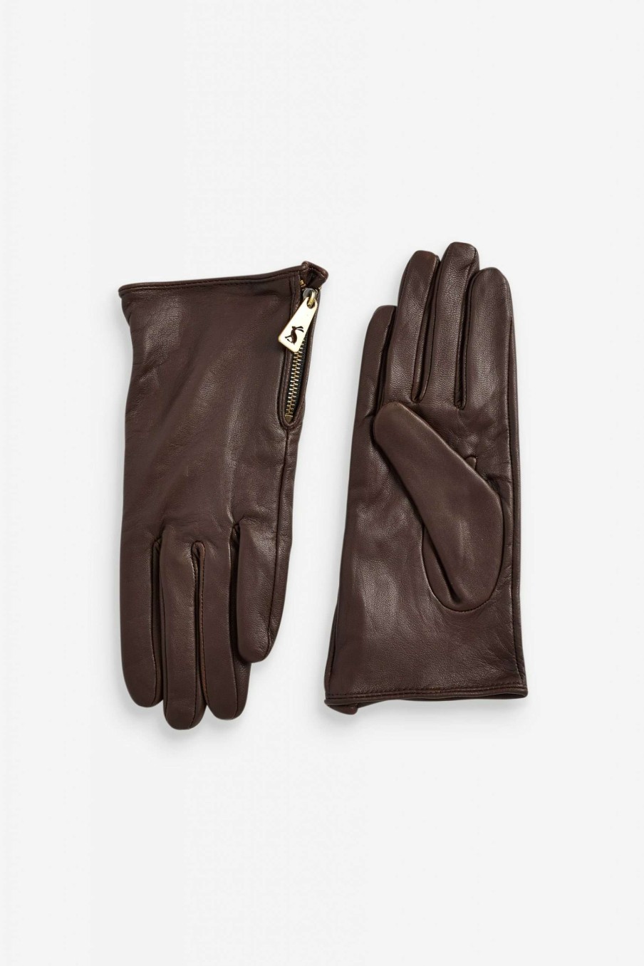 Accessories * | Joules Mallory Brown Leather Gloves Closeout Sale