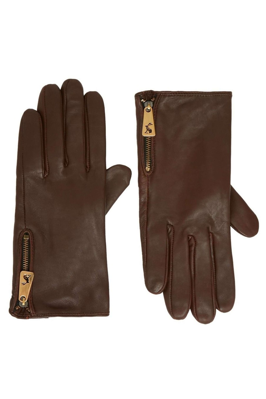 Accessories * | Joules Mallory Brown Leather Gloves Closeout Sale