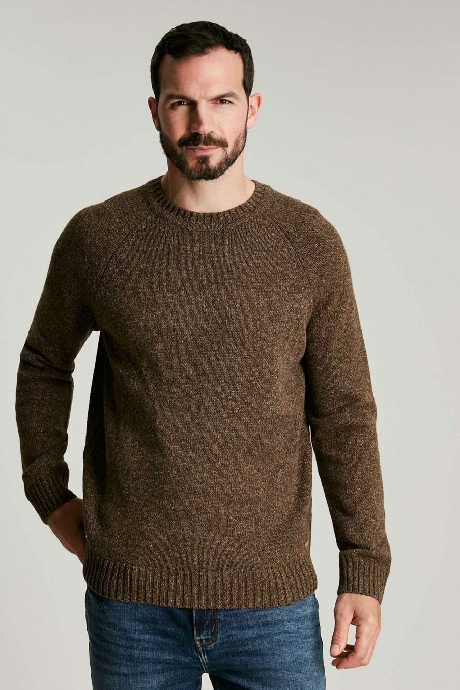 Apparel * | Joules Glenbay Donegal Crew Neck Brown Jumper Cut Price