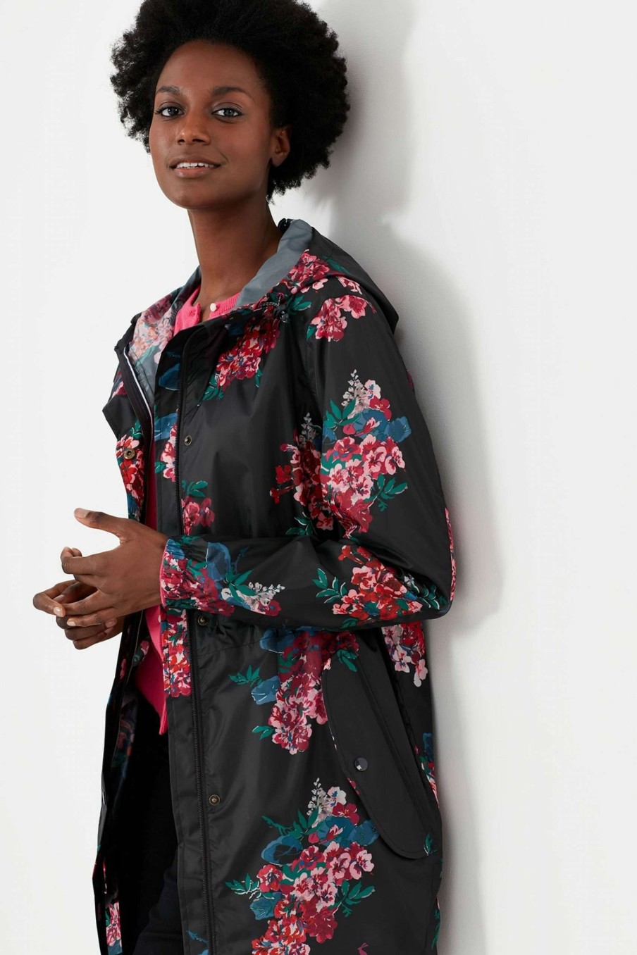 Apparel * | Joules Black Golightly Printed Waterproof Packaway Jacket Closeout Sale