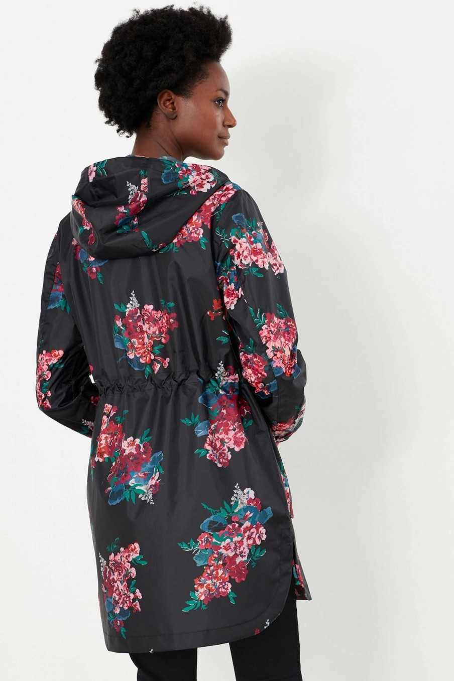 Apparel * | Joules Black Golightly Printed Waterproof Packaway Jacket Closeout Sale