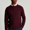 Apparel * | Joules Red Glendale Fine Knit Cable Crew Neck Jumper Gift Selection