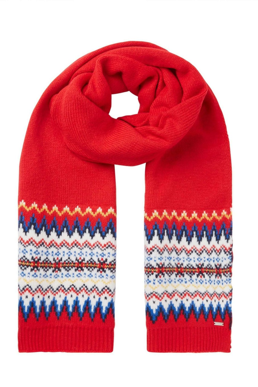 Accessories * | Joules Red Shetland Scarf Fairisle Knit Scarf Original