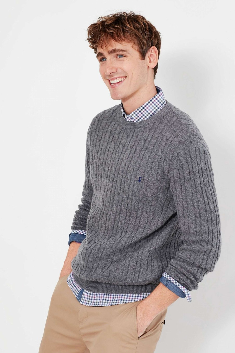 Apparel * | Joules Grey Glendale Fine Knit Cable Crew Neck Jumper Special