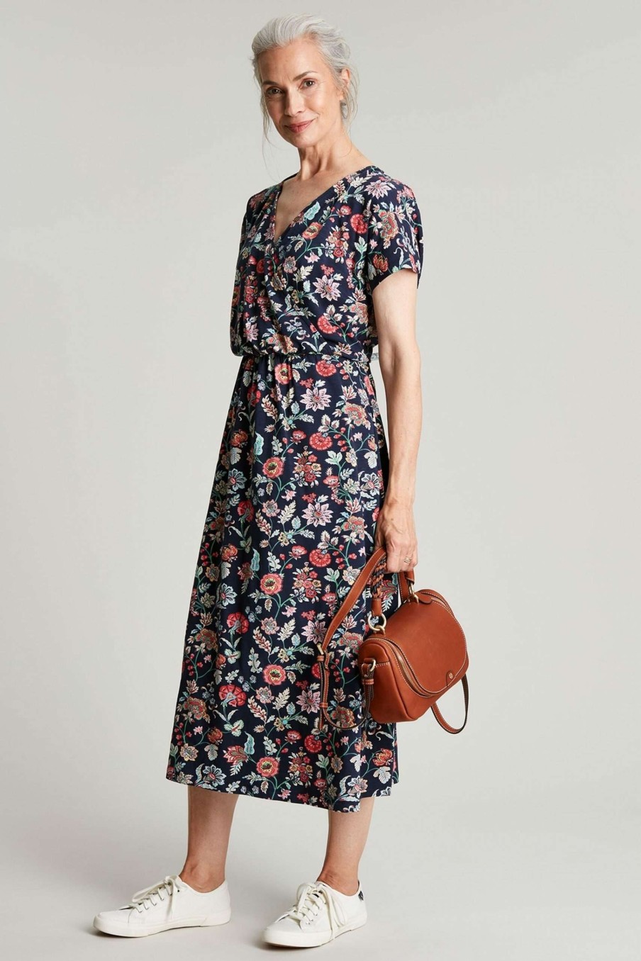 Apparel * | Joules Navy Blue Vivian Midi Jersey Wrap Dress Clearance Sale