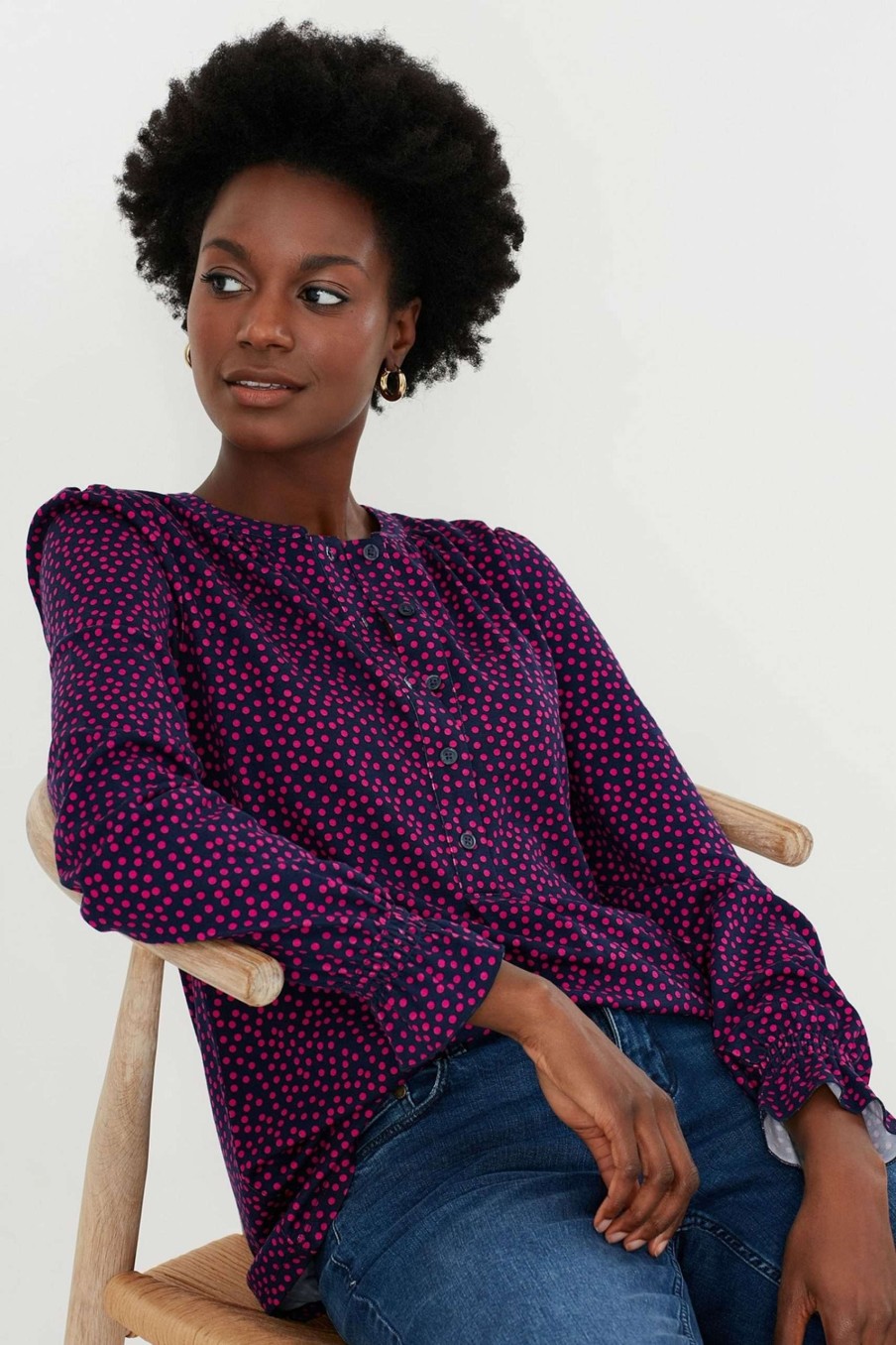 Apparel * | Joules Blue Eliana Jersey Blouse Hot Selling