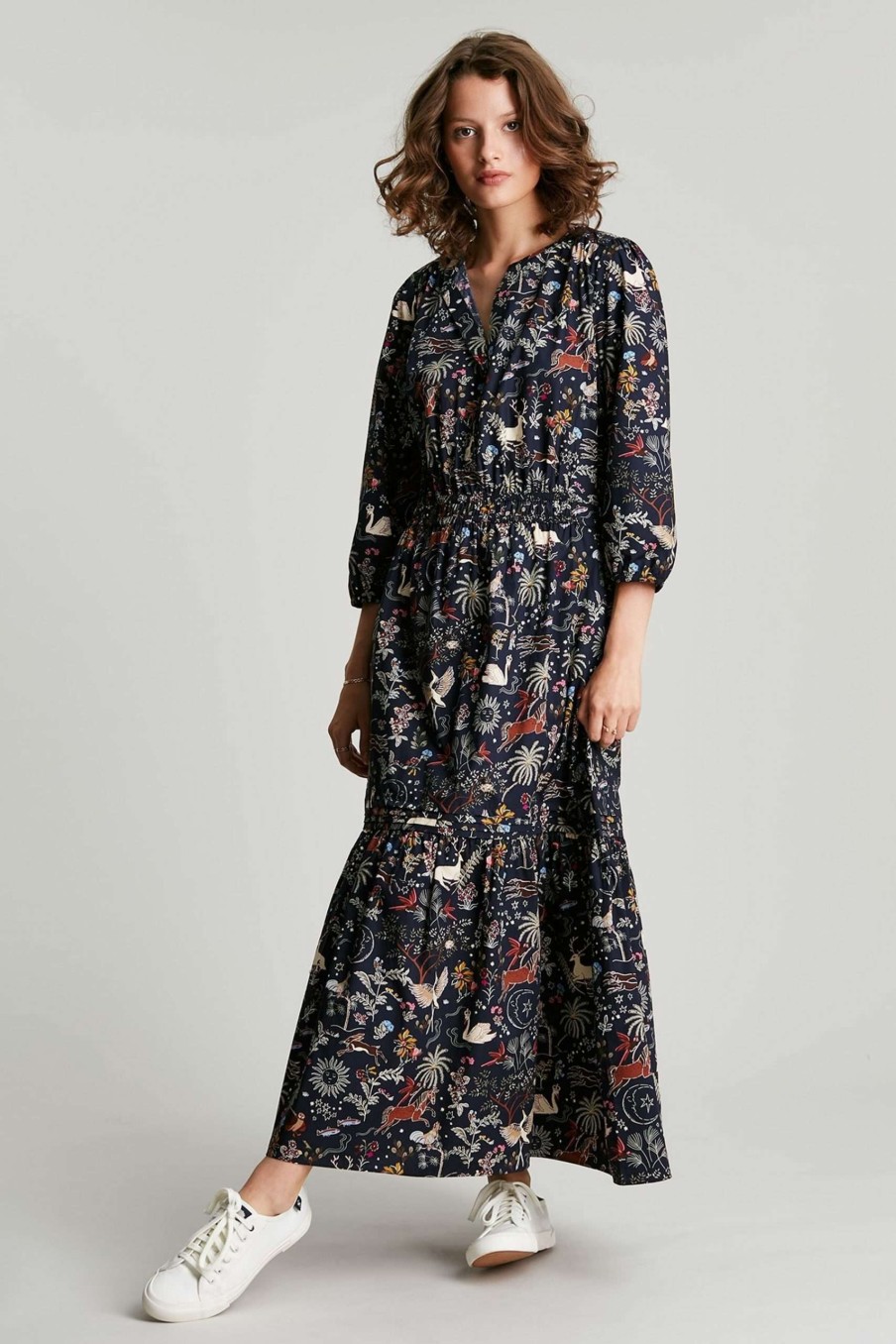 Apparel * | Joules Blue Lyla Button Down Tiered Dress Limited Edition