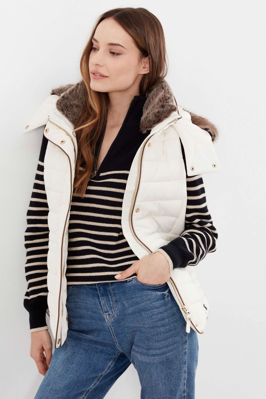 Apparel * | Joules White Whitlow Furlton Jacket Opening Sales