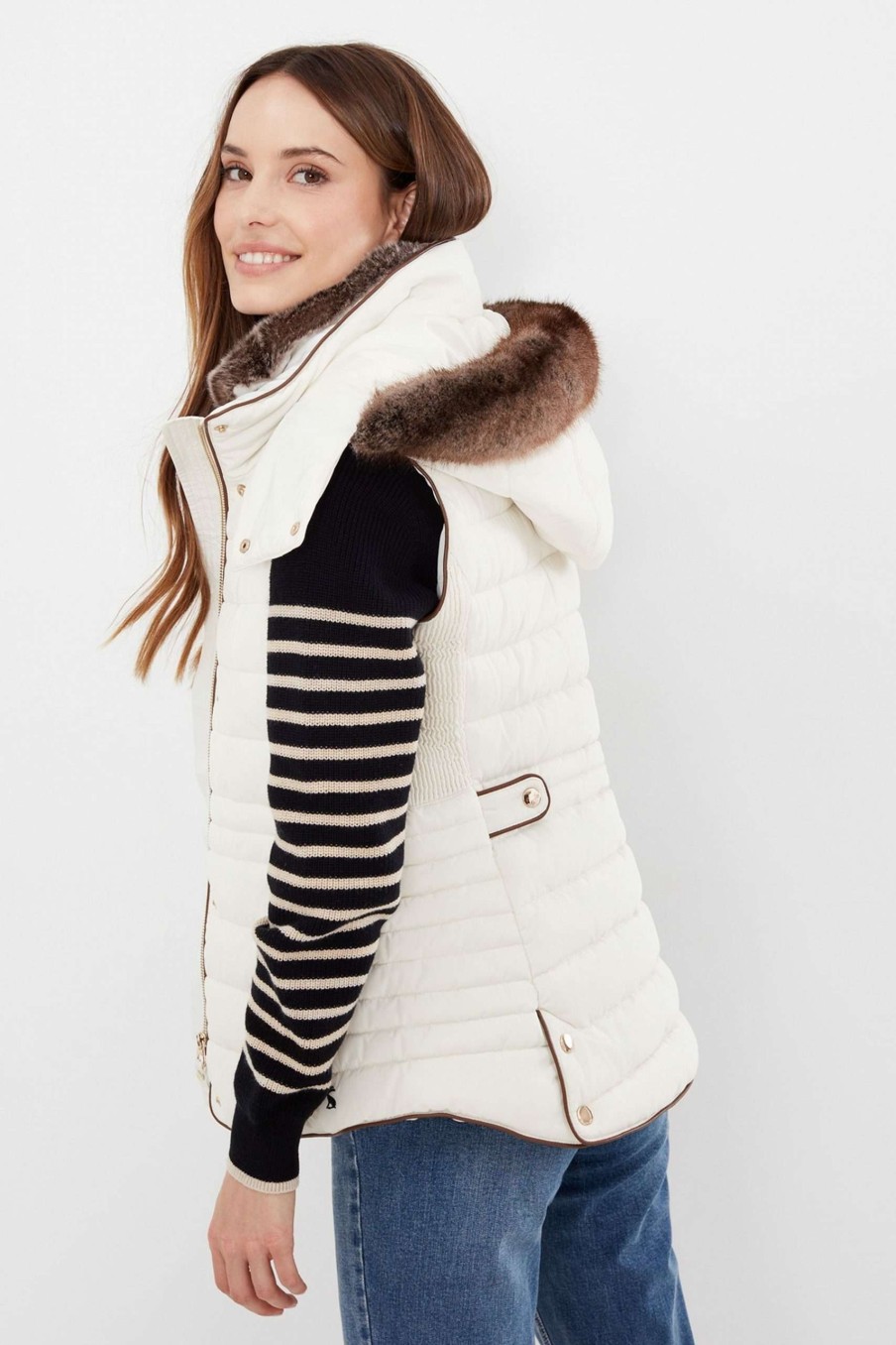 Apparel * | Joules White Whitlow Furlton Jacket Opening Sales