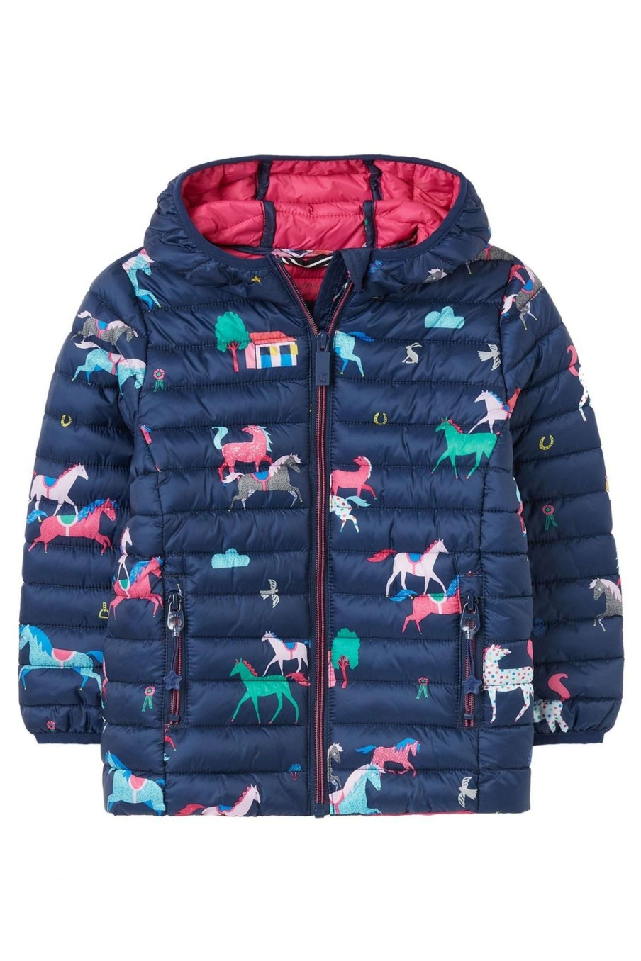 Apparel * | Joules Years Blue Printed Kinnaird Showerproof Recycled Packable Padded Jacket Limited Edition