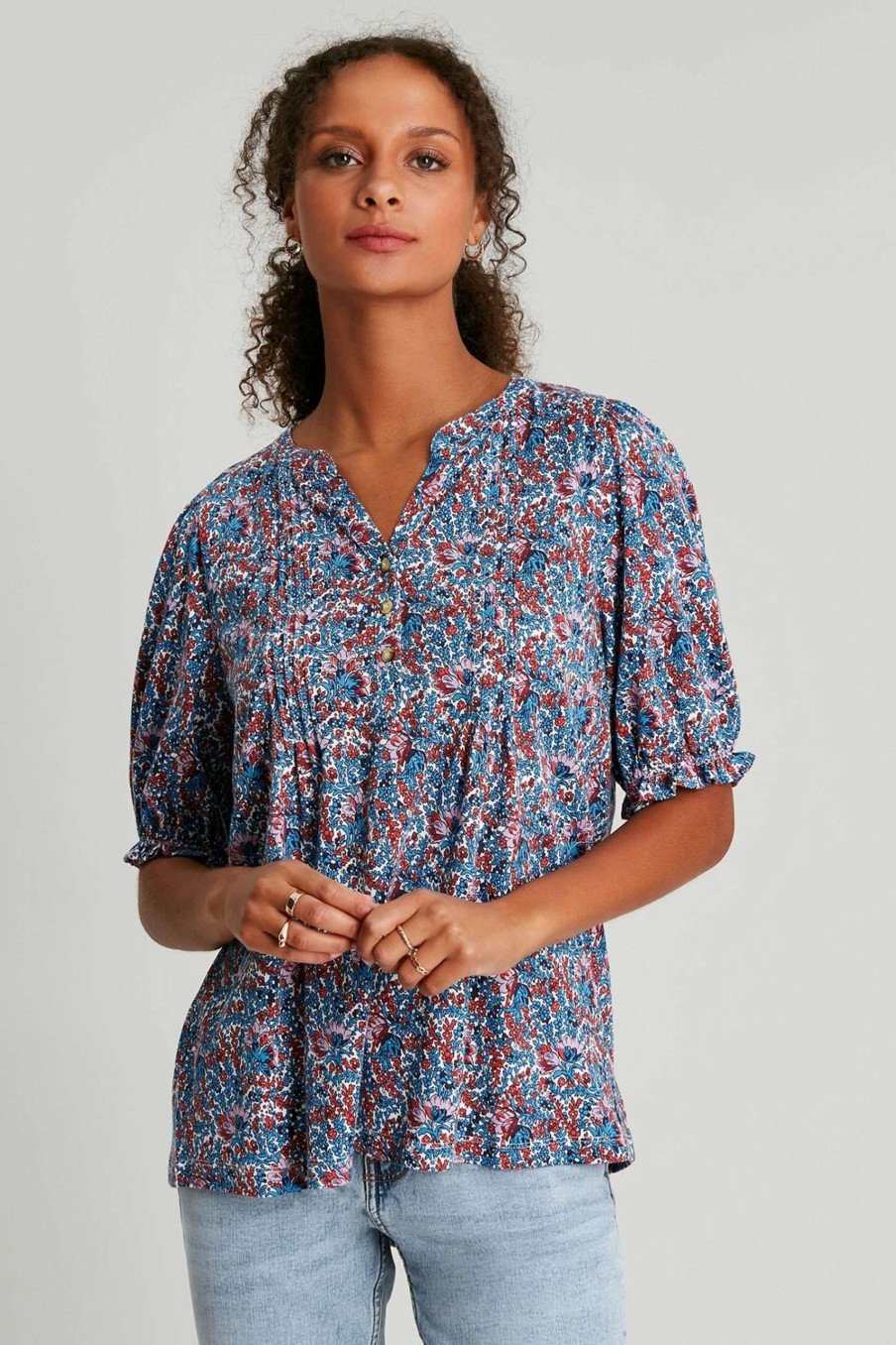 Apparel * | Joules Blue Ariella Pin Tuck Top 100% Guarantee