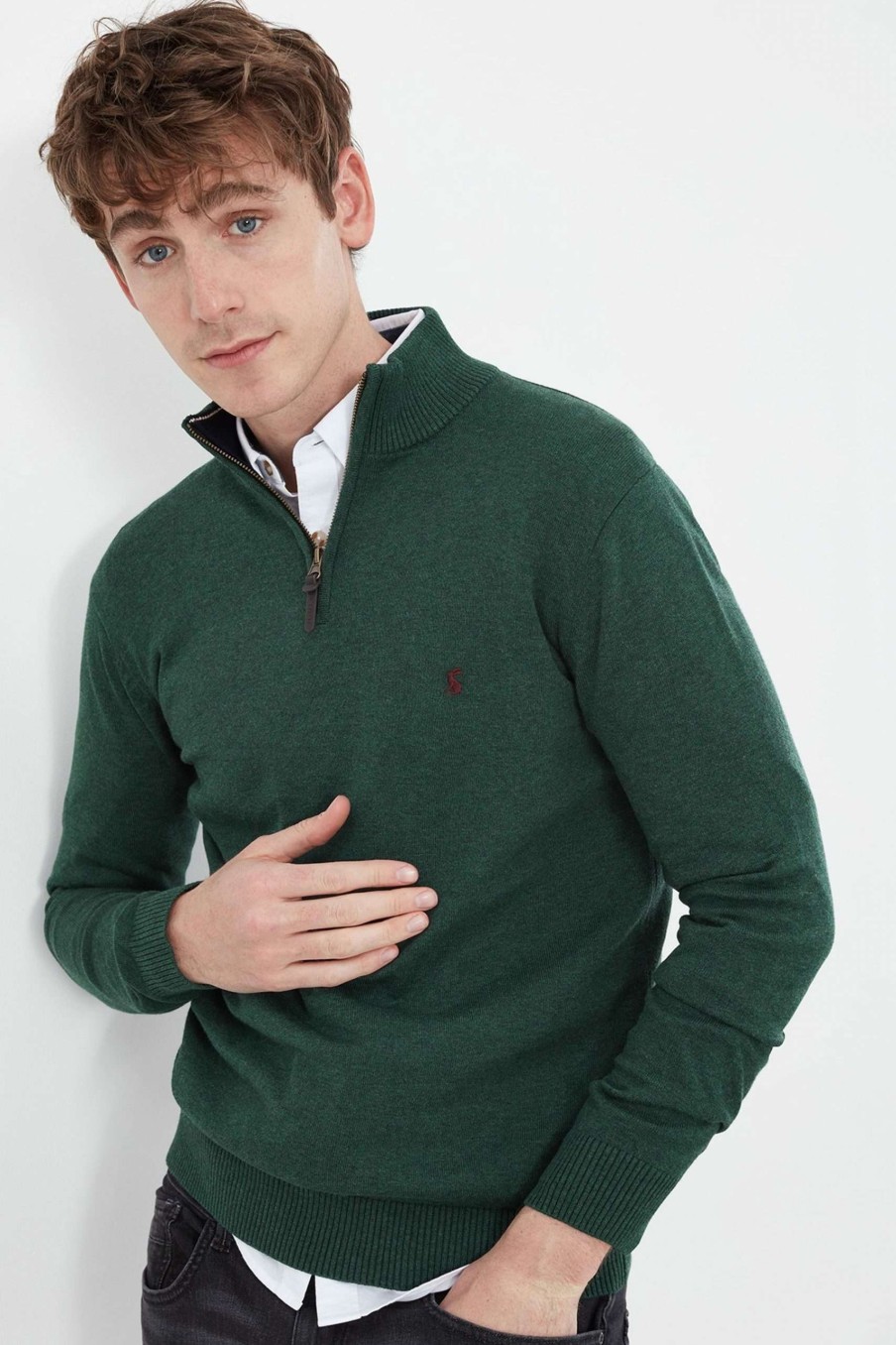 Apparel * | Joules Green Hillside Seasonal 1/4Th Zip Funnel Neck Jumper Limited Edition