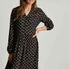 Apparel * | Joules Sophia Black Half Placket Shirt Dress 100% Guarantee