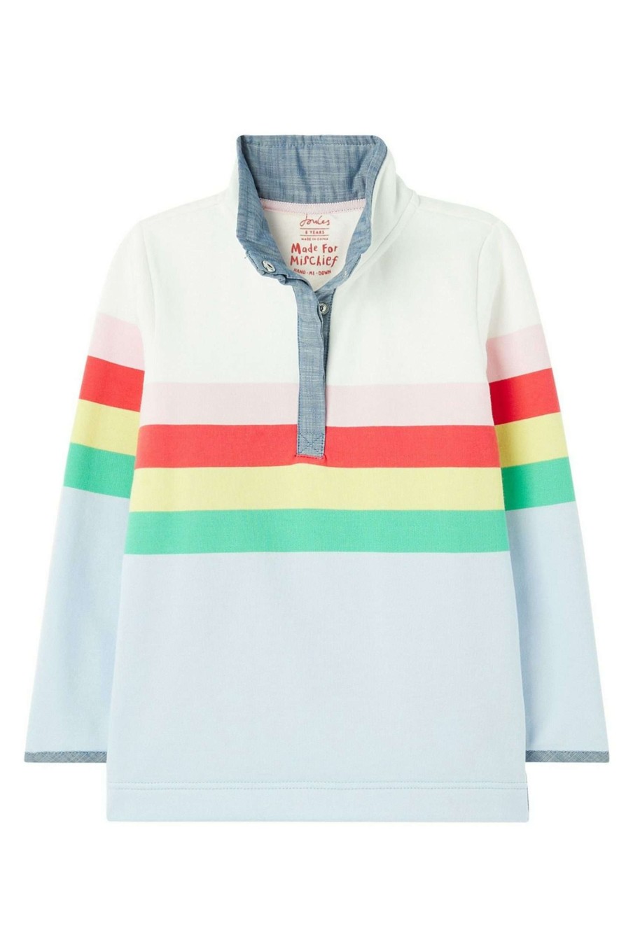 Apparel * | Joules Blue Saunton Stripe Overhead Half Popper Sweatshirt Cheap Online