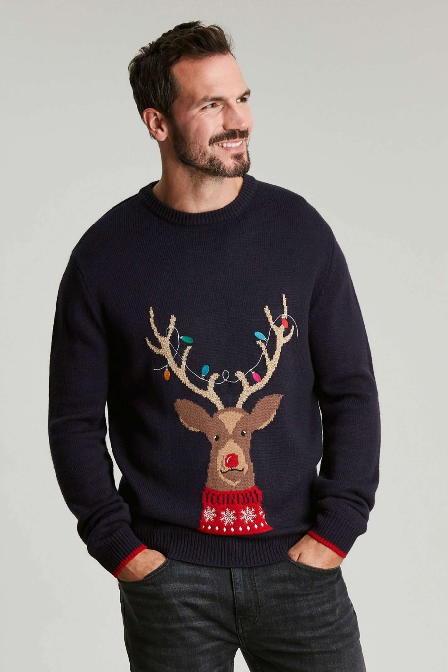 Apparel * | Joules Navy Blue The Cracking Novelty Intarsia Christmas Jumper Popular