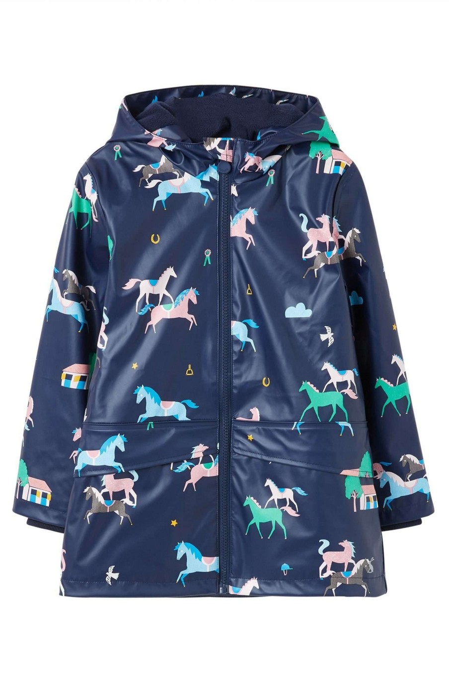 Apparel * | Joules Blue Raindance Waterproof Recycled Printed Rubberised Jacket Promotion