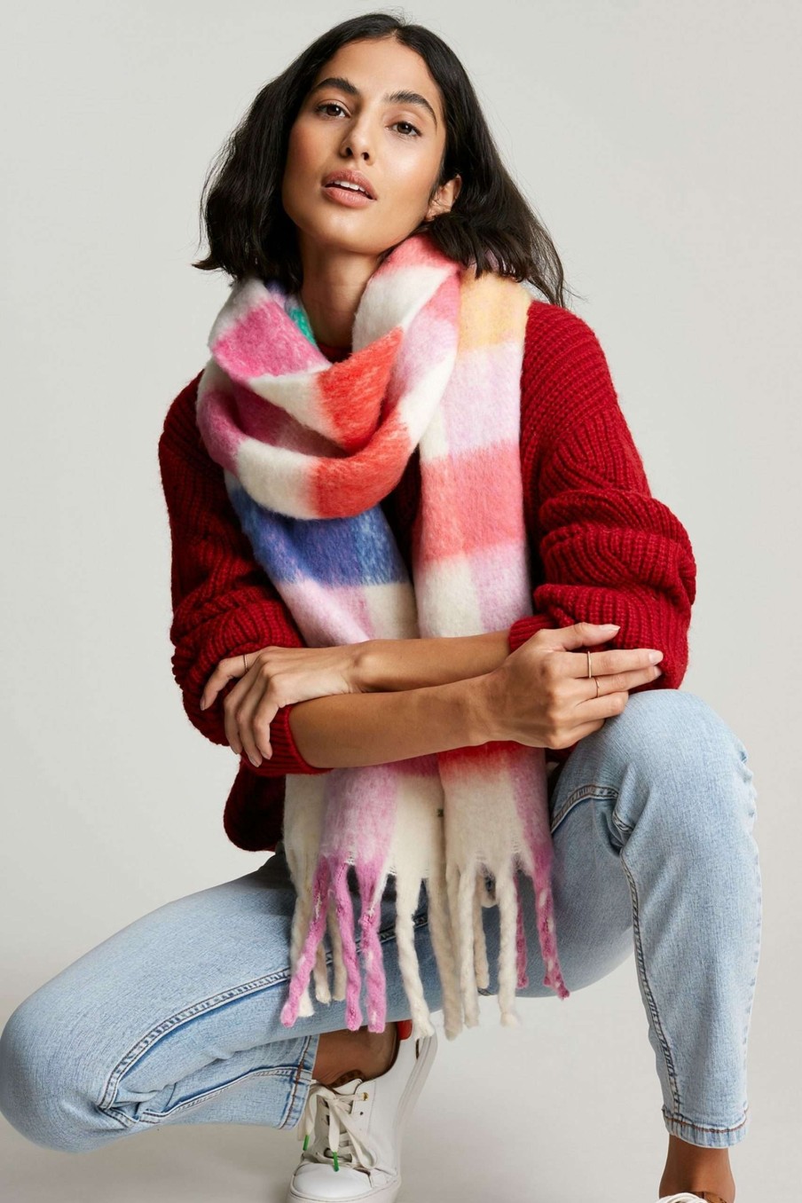 Accessories * | Joules Folley Brushed Check White Scarf Top Selling