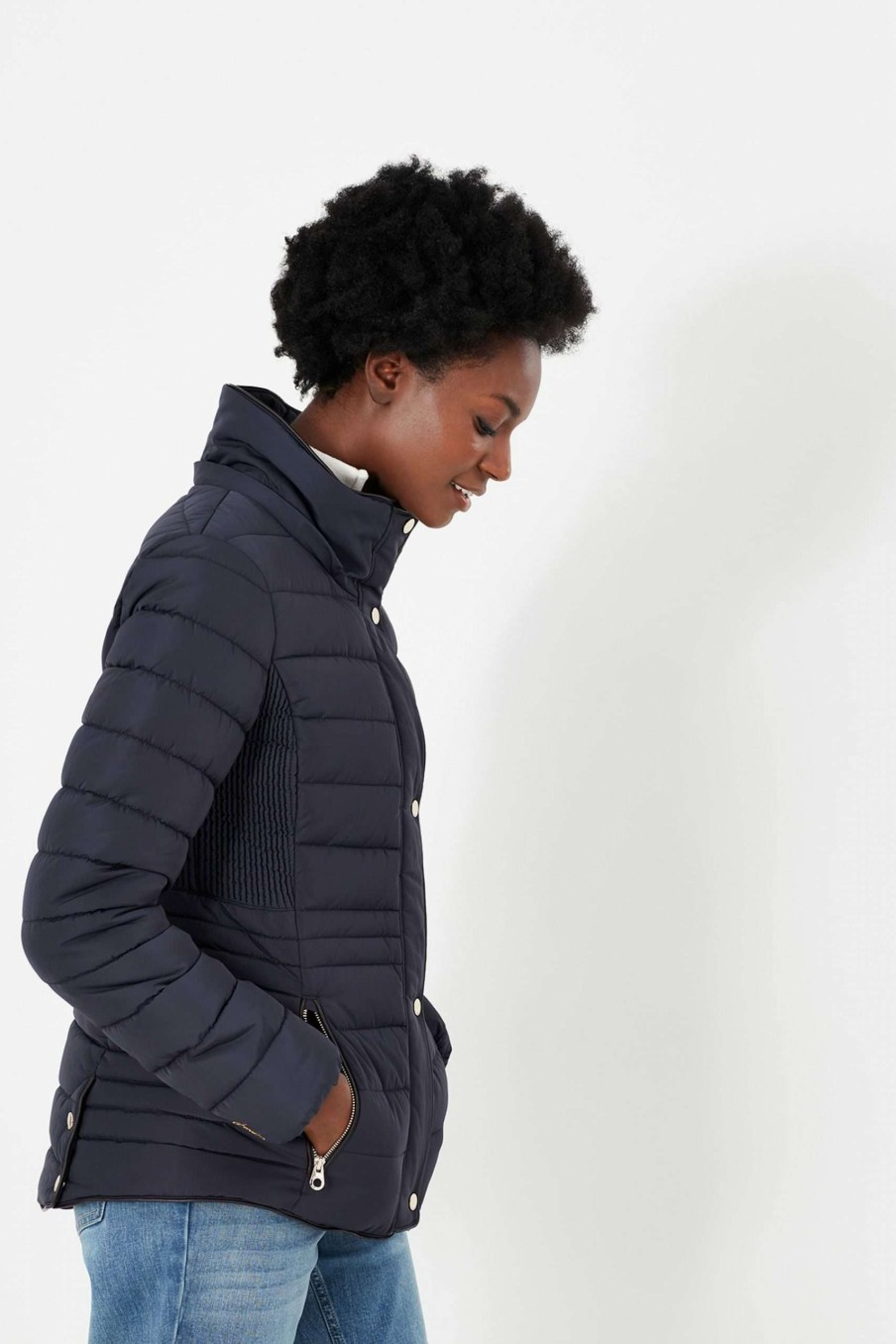 Apparel * | Joules Blue Gosway Fur Trim Padded Coat Closeout Sale