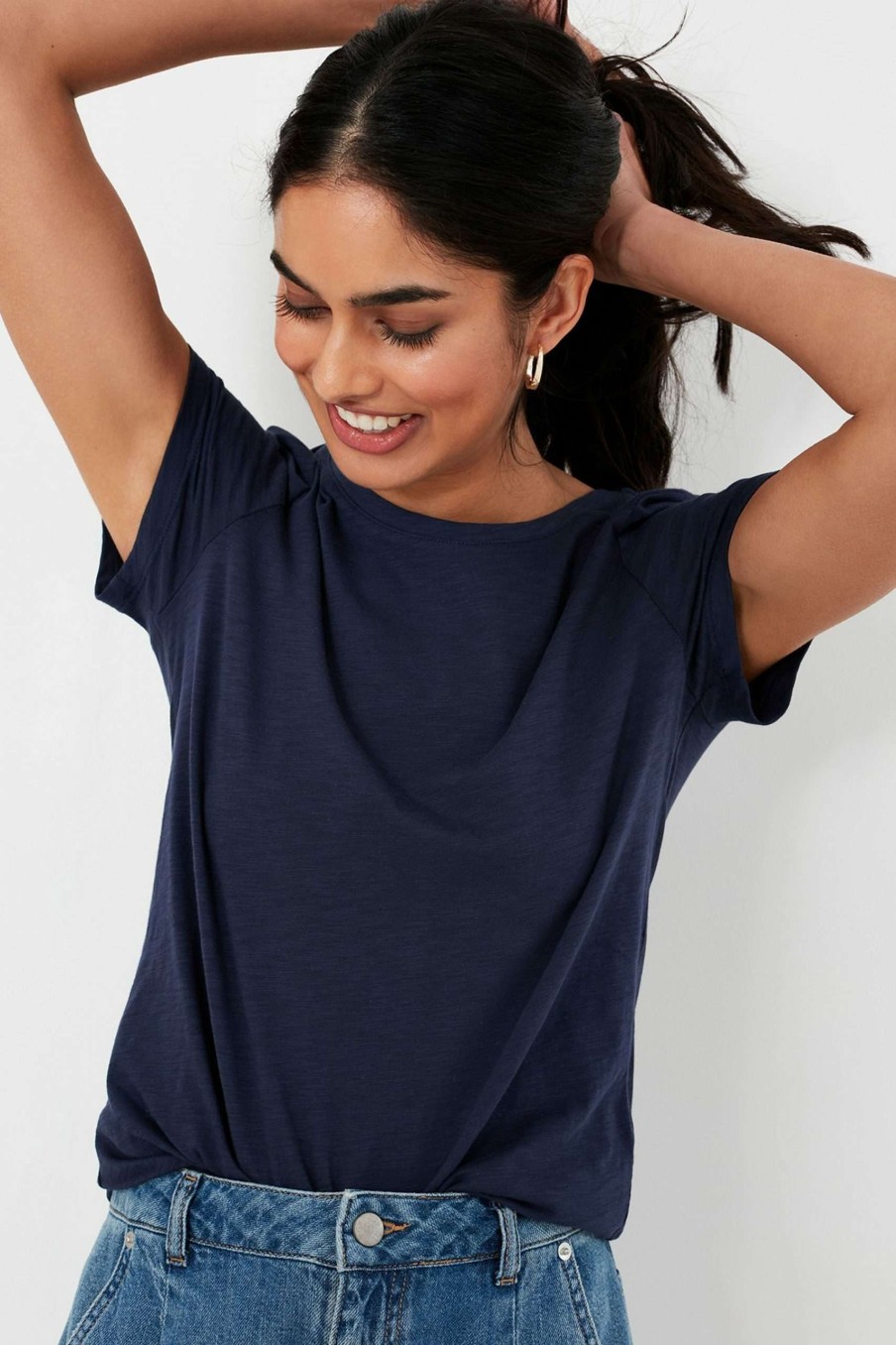 Apparel * | Joules Blue Carley Solid Classic Crew T-Shirt Closeout Sale