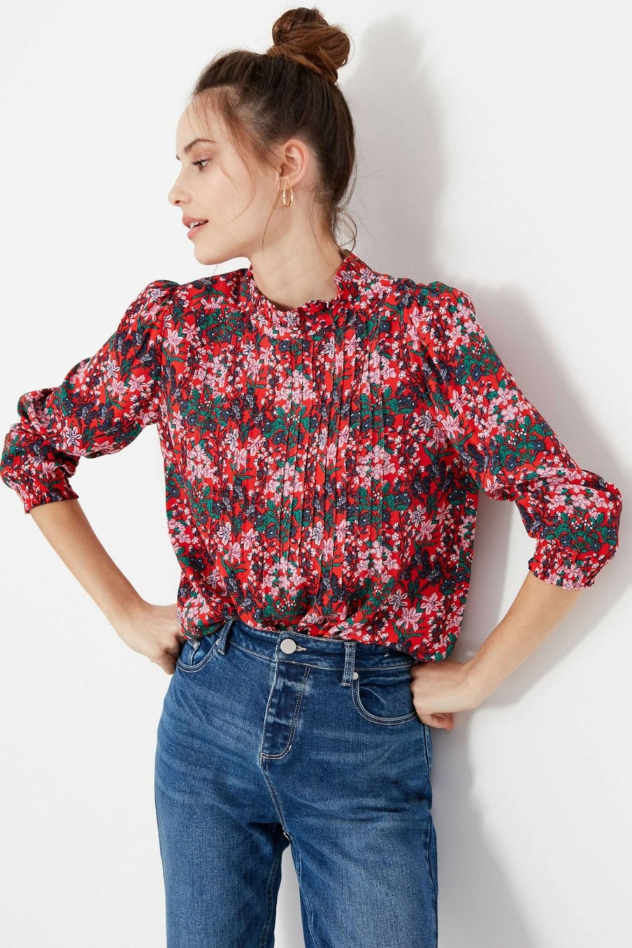 Apparel * | Joules Red Freya Pintuck Bodice Top Gift Selection