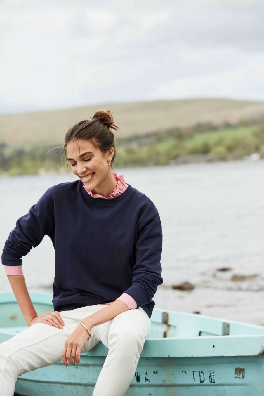 Apparel * | Joules Blue Monique Crew Neck Sweatshirt Free Delivery