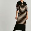 Apparel * | Joules Casey Open Collar Striped Black Knitted Midi Dress Special