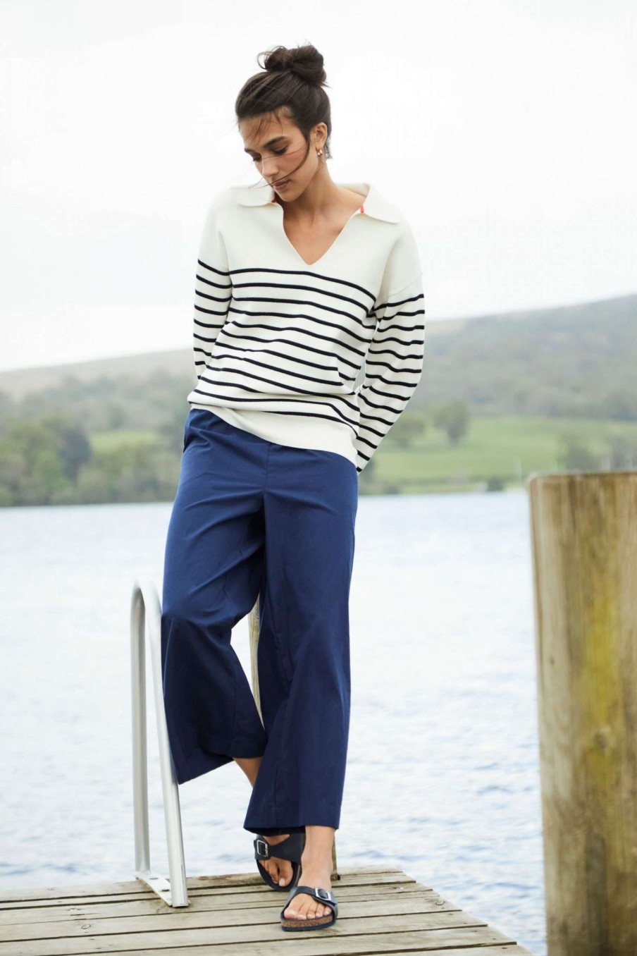 Apparel * | Joules Alyssa White Collared V-Neck Jumper Cheap Online