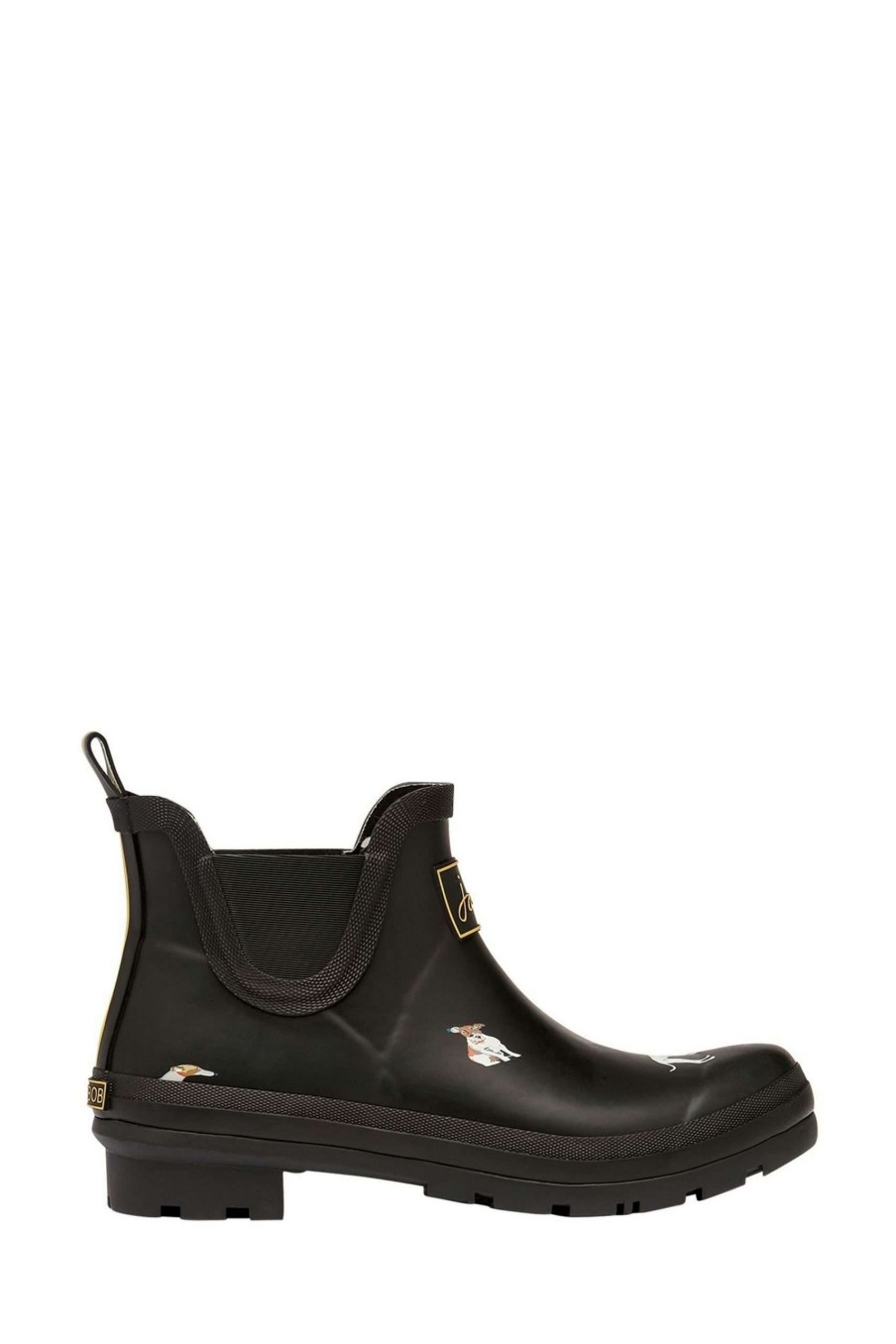 Accessories * | Joules Black Wellibob Short Height Printed Wellies Sale