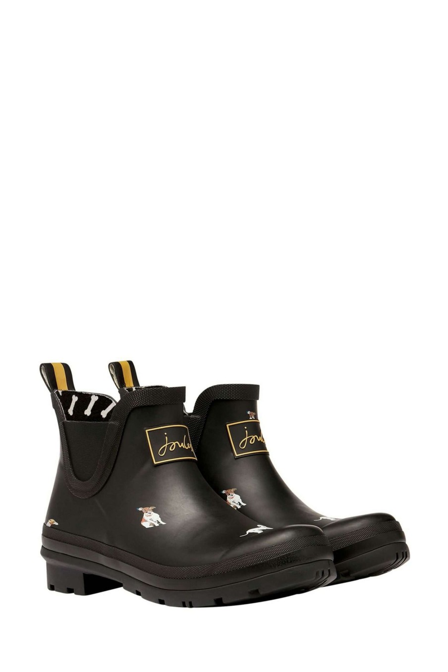 Accessories * | Joules Black Wellibob Short Height Printed Wellies Sale