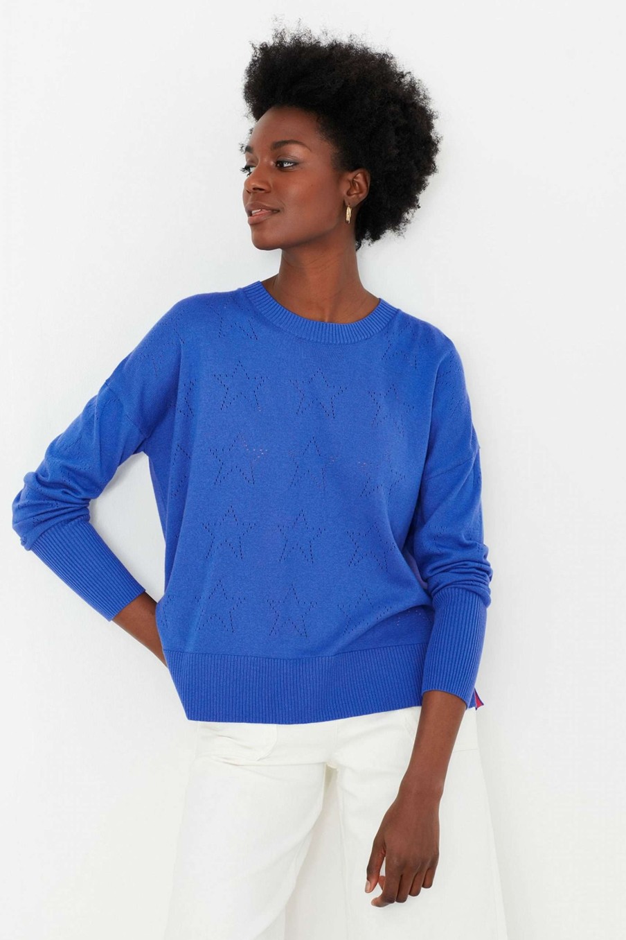 Apparel * | Joules Blue Juniper Star Pointelle Jumper Latest Fashion