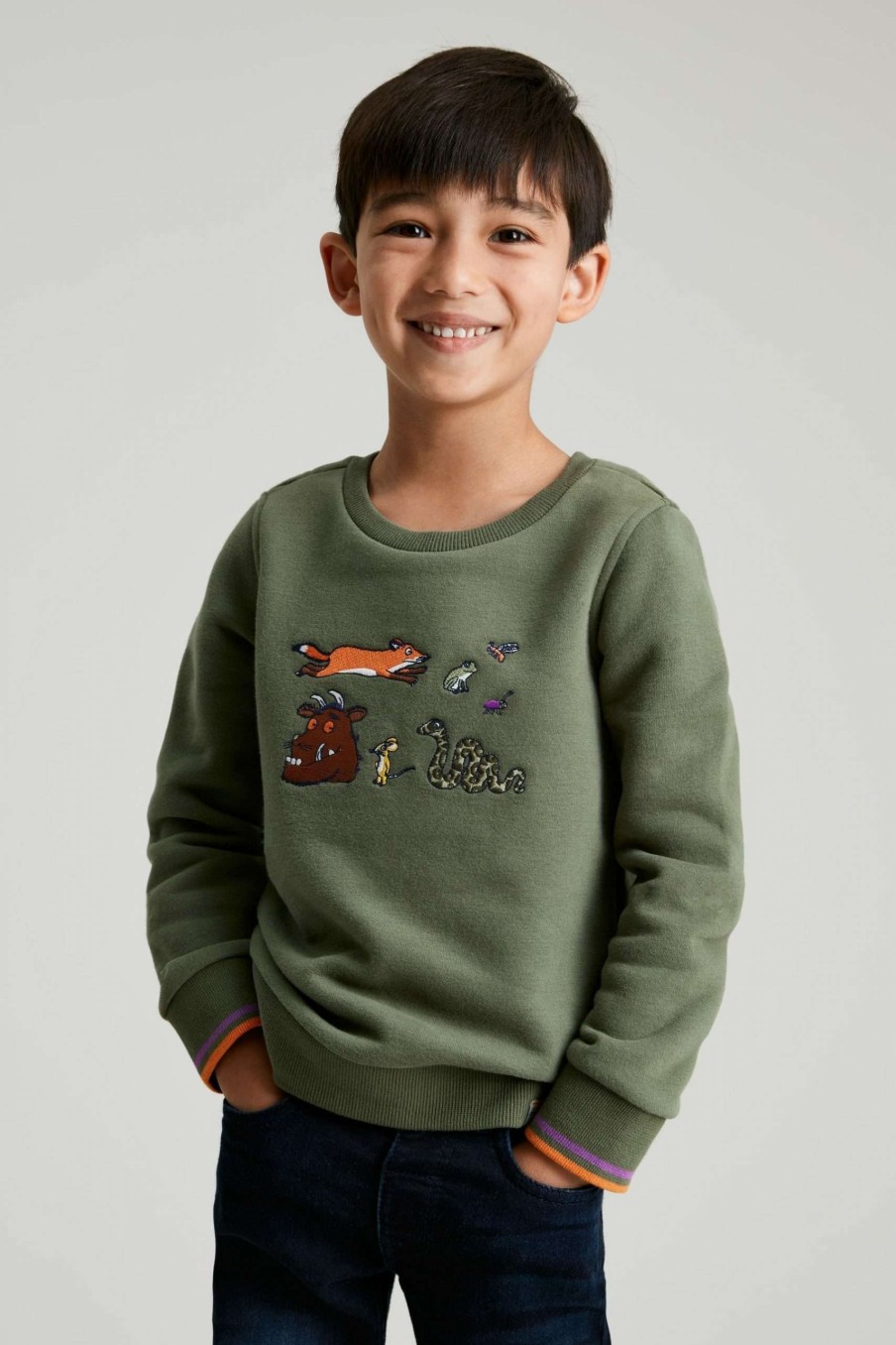 Apparel * | Joules Green Gruffalo Jonti Gruffalo Embroidered Crew Neck Sweatshirt Opening Sales