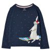 Apparel * | Joules Blue Ava Long Sleeve Applique Artwork T-Shirt Promotion