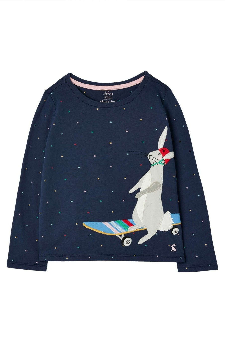 Apparel * | Joules Blue Ava Long Sleeve Applique Artwork T-Shirt Promotion