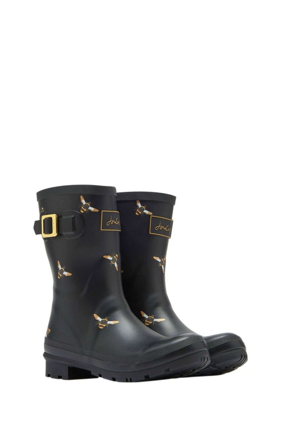 Accessories * | Joules Black Molly Mid Height Printed Wellies New Threads